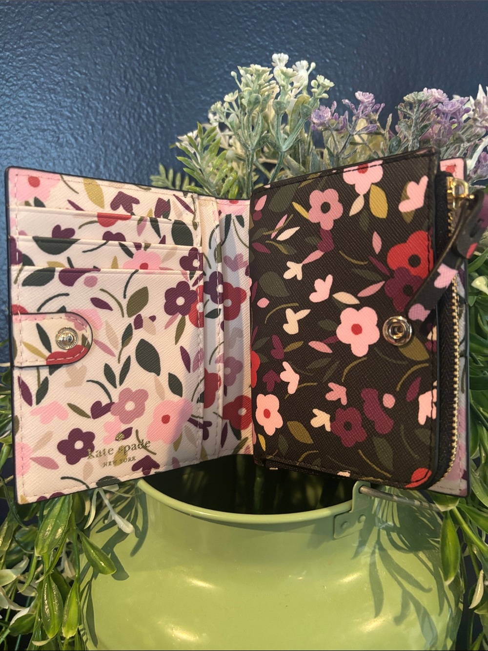 kate spade Black Floral Zip Cosmetic Pouch with Pink & Red Flowers - Picture 5 of 10